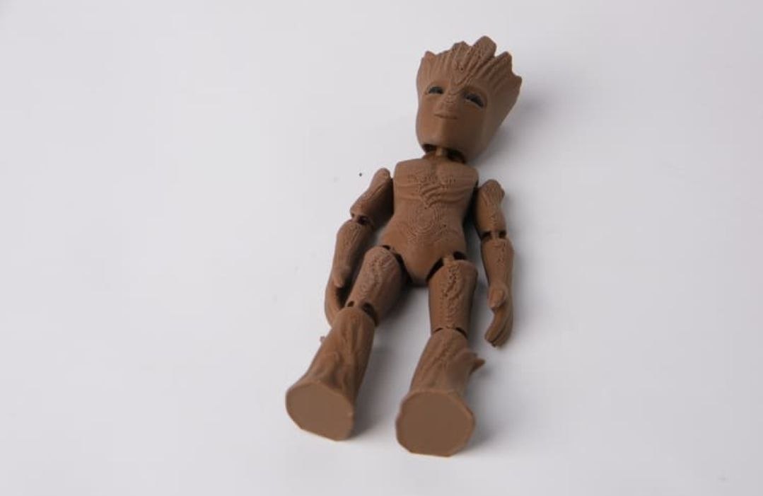Articulated Groot Action Figure With Wood Texture