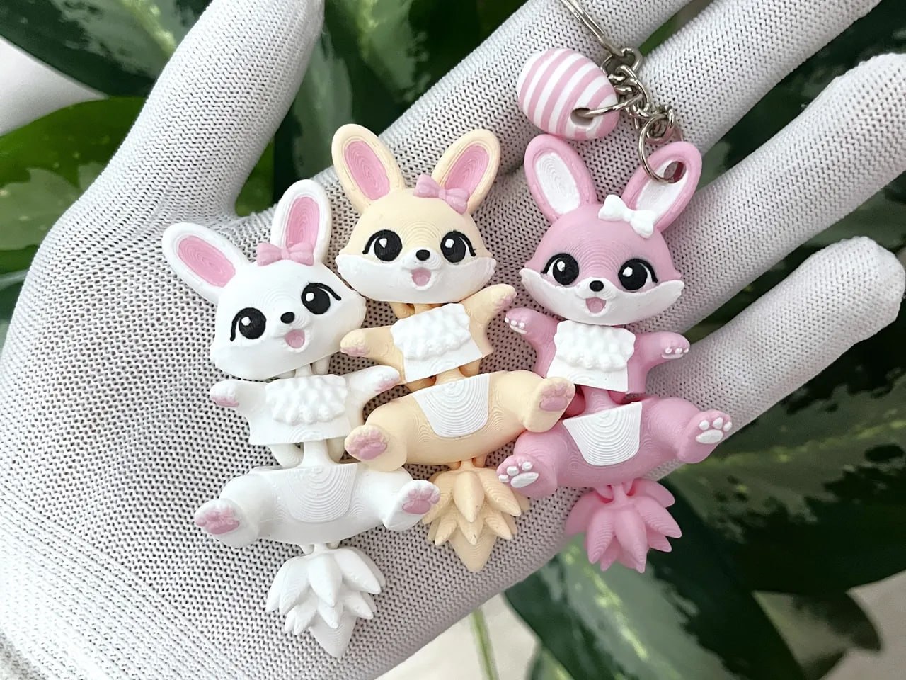 Fluffy Tail Cute Flexi Easter Bunny Articulated Toy Keychain Mod