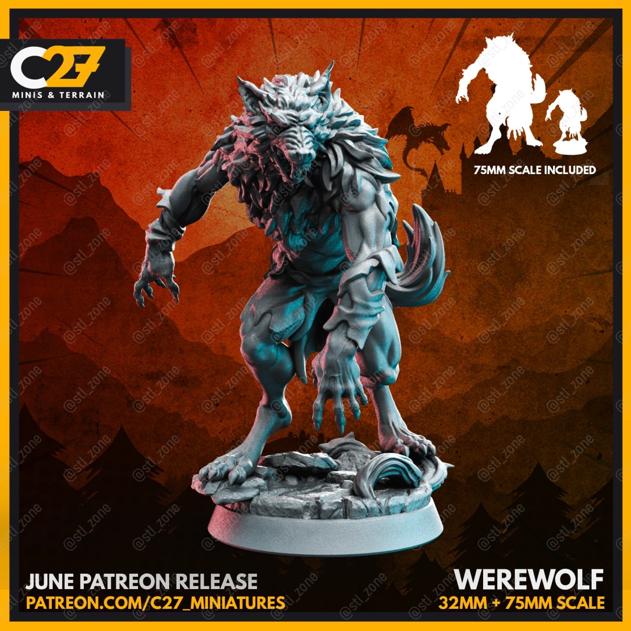 Werewolf-On-1-Inch-Base-And-75mm-Scale