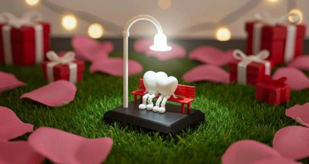 Valentine'S Romantic Bench Lamp Forever In Love