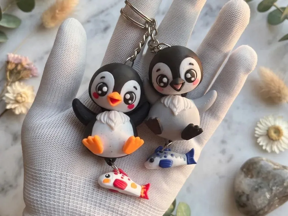 Fluffy Tails Cute Flexi Baby Penguin -Toy Keychain