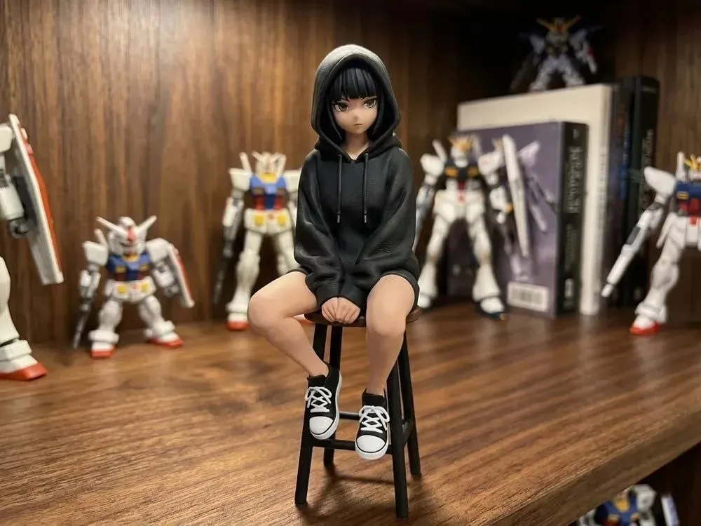 Desktop Figurine Of An Anime Girl In A Hoodie – 3D Print Model