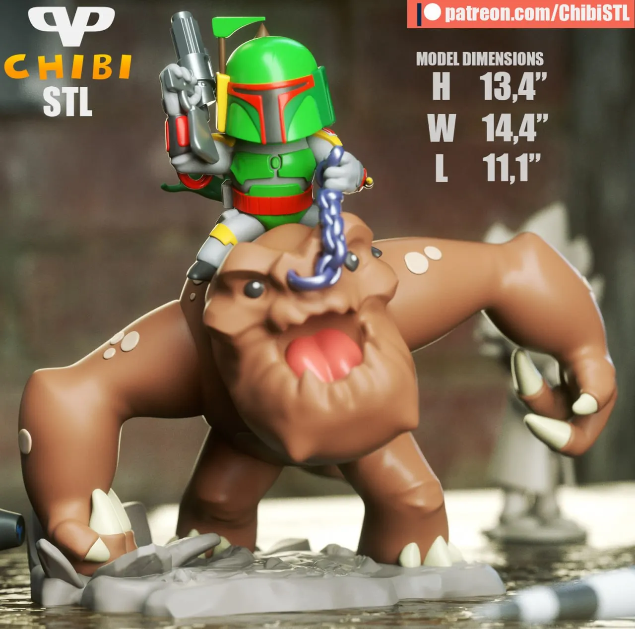 Boba Fett On Rancor Chibi