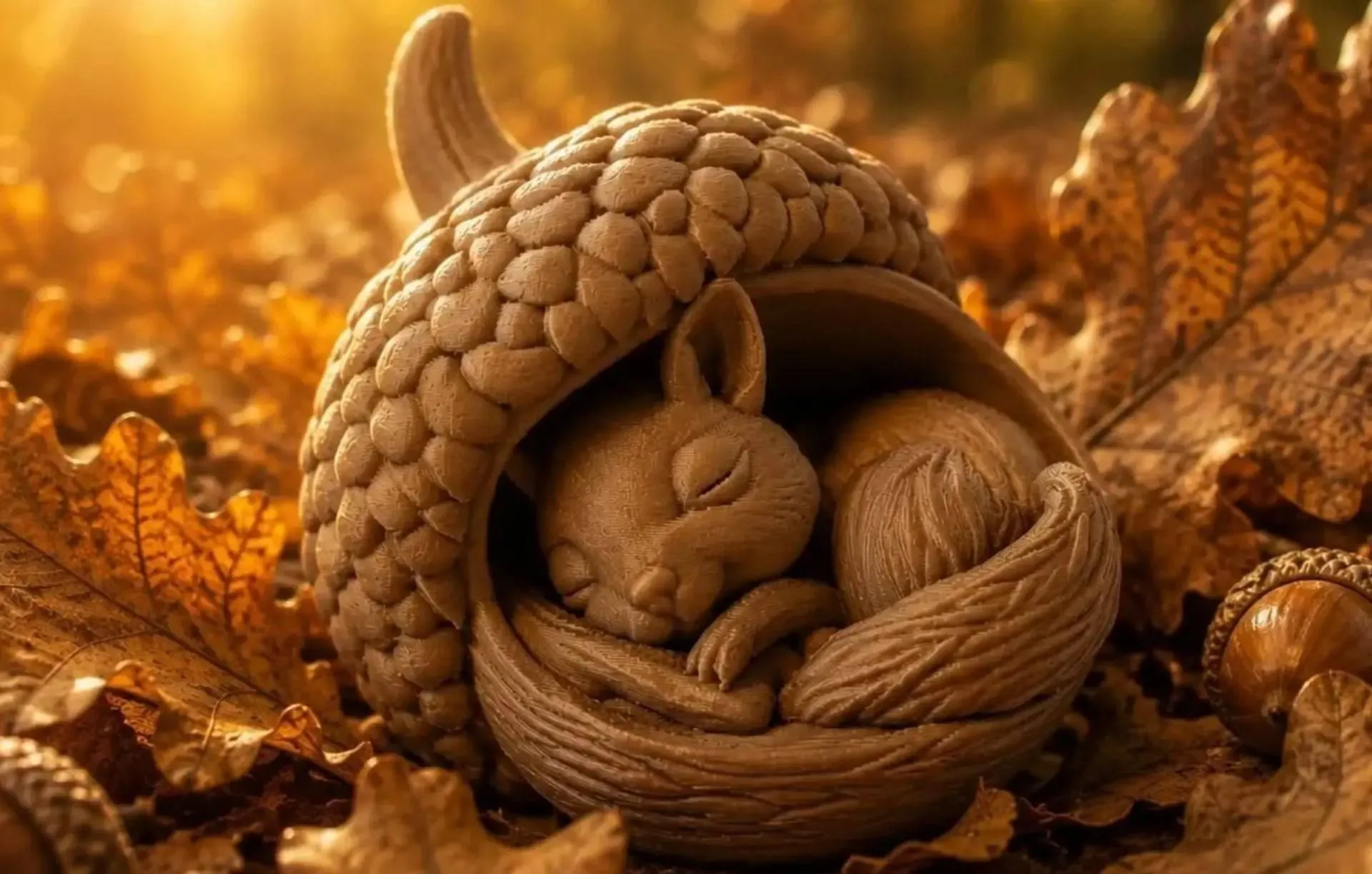 Sleeping Squirrel In Acorn Woodland Autumn Decor