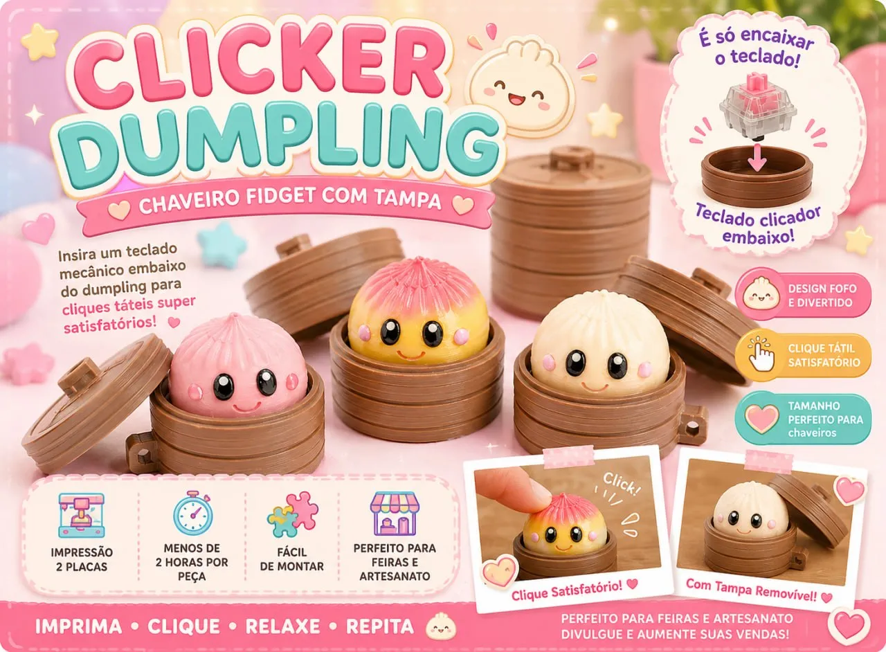 Dumpling Clicker STL Kawaii Fidget Keychain Mechanical Keyboard