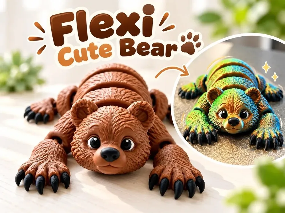 Flexi Cute Bear Print In Place Articulated Toy