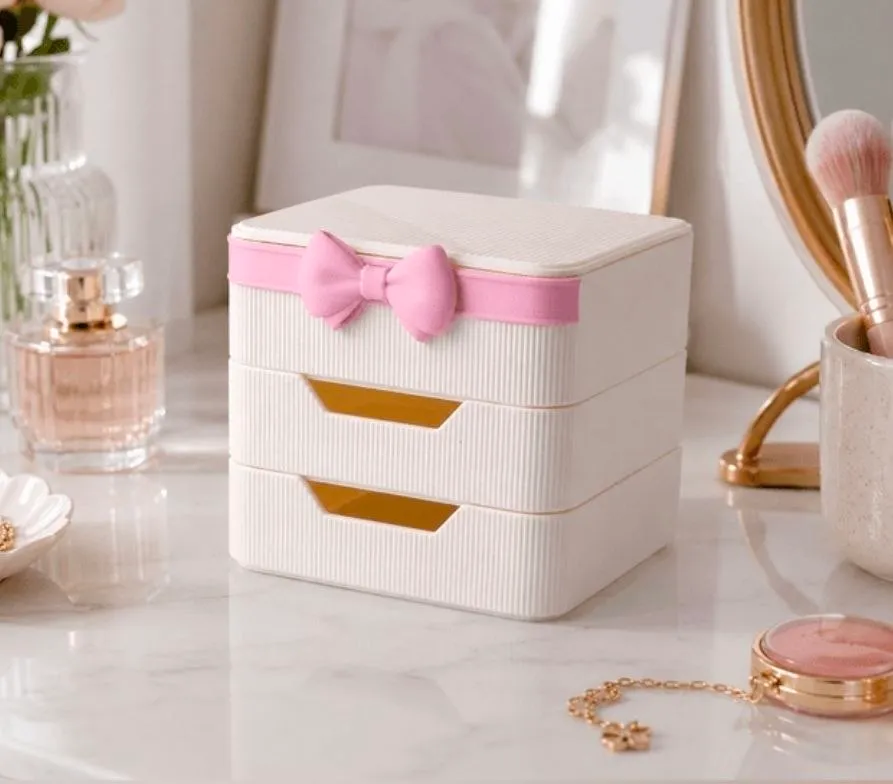 Stackable Blush Bow Vanity Organizer