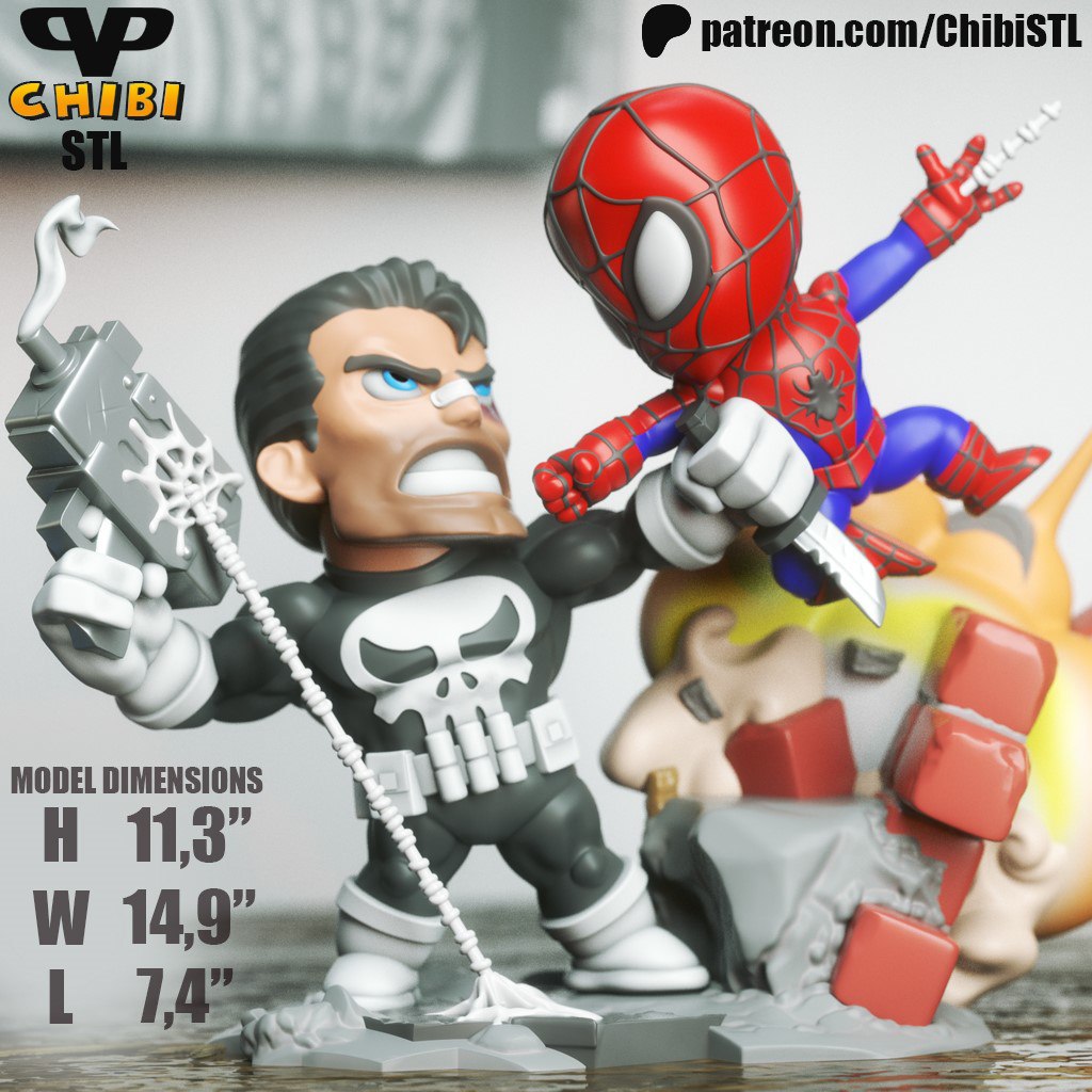 3DXM - Spider-Man Vs Punisher Chibi