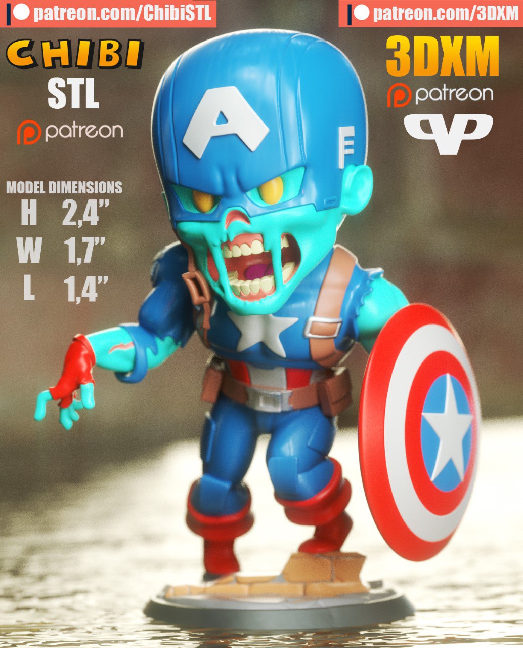 3DXM - Zombie Captain America Chibi