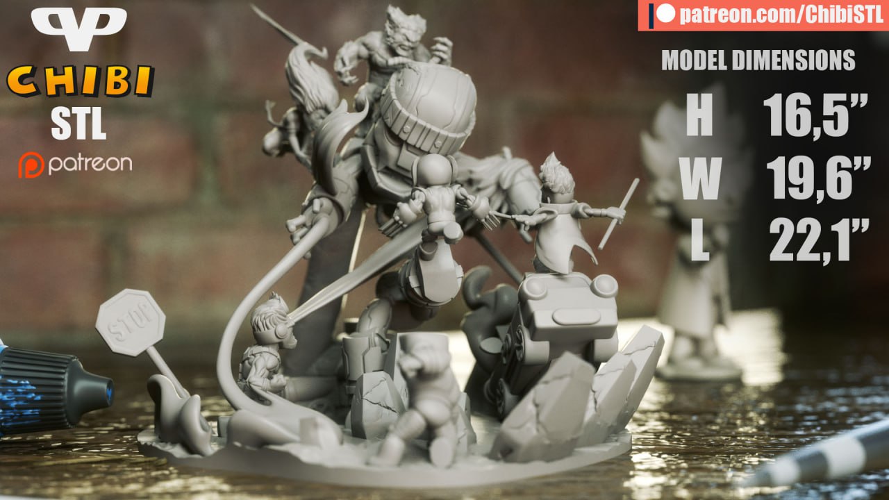 X-Men Vs Sentinel Chibi Diorama (By 3DXM)