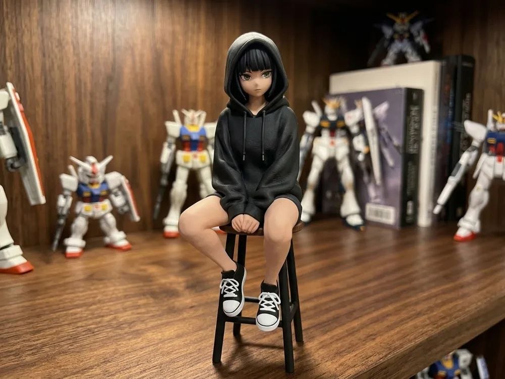 Anime Girl Hoodie Desktop Figurine Shelf Sitter